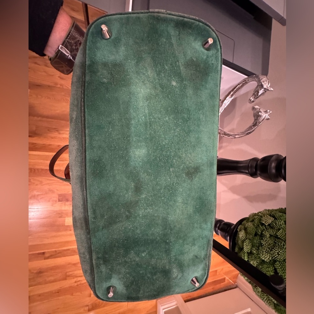 Coach - Hamptons Signature Stripe Satchel Green/Blue Suede - Nice Condition 2004 - Picture 9 of 11